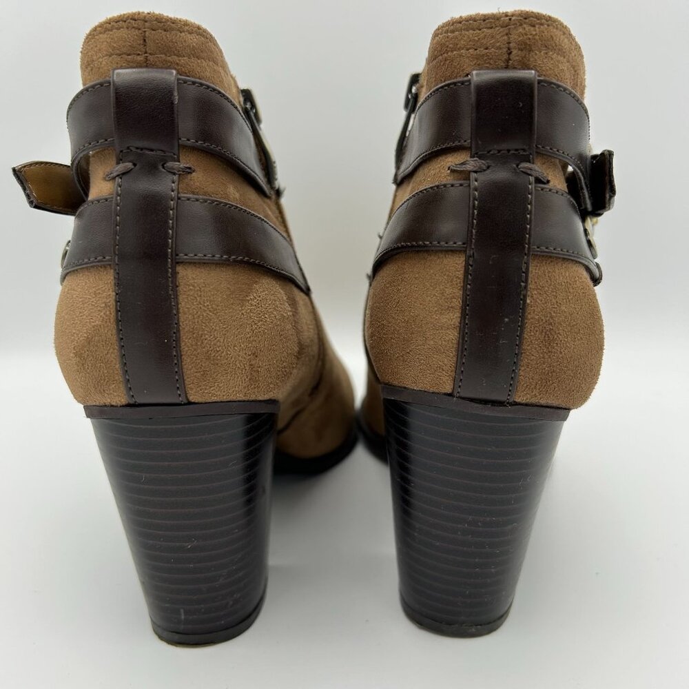 Liz Claiborne Flex Form Womens 11M Brown Faux Suede Ankle Boots Western Buckle - Picture 9 of 11